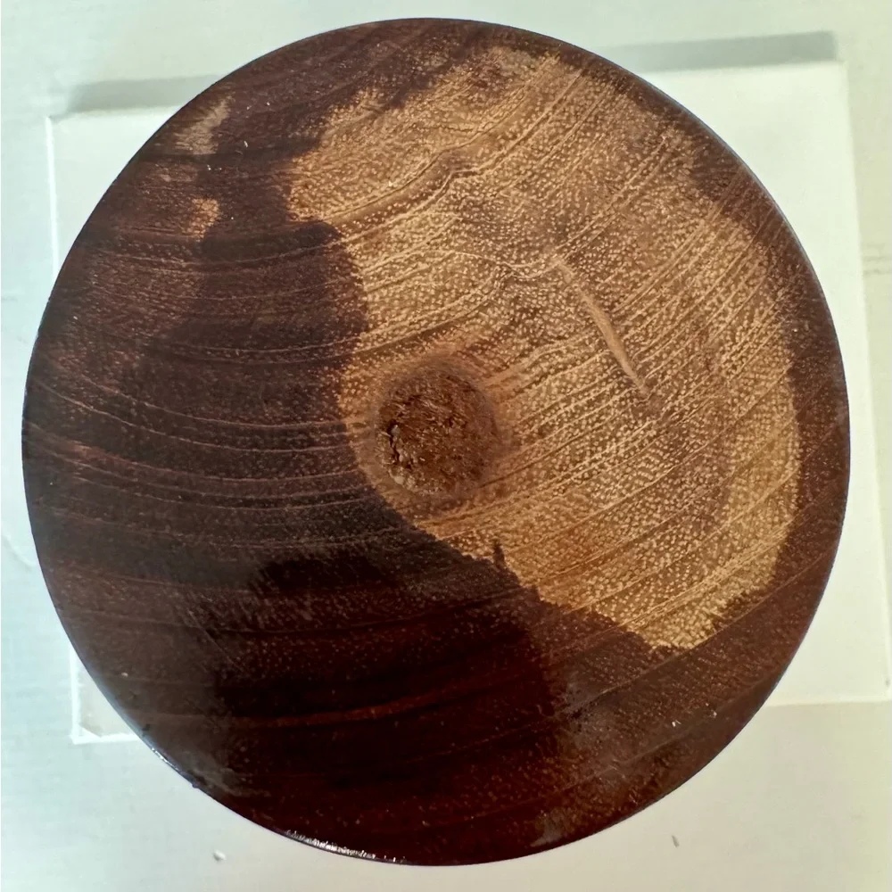 Vtg Hand turned brown Boho light and dark unique wood vase.